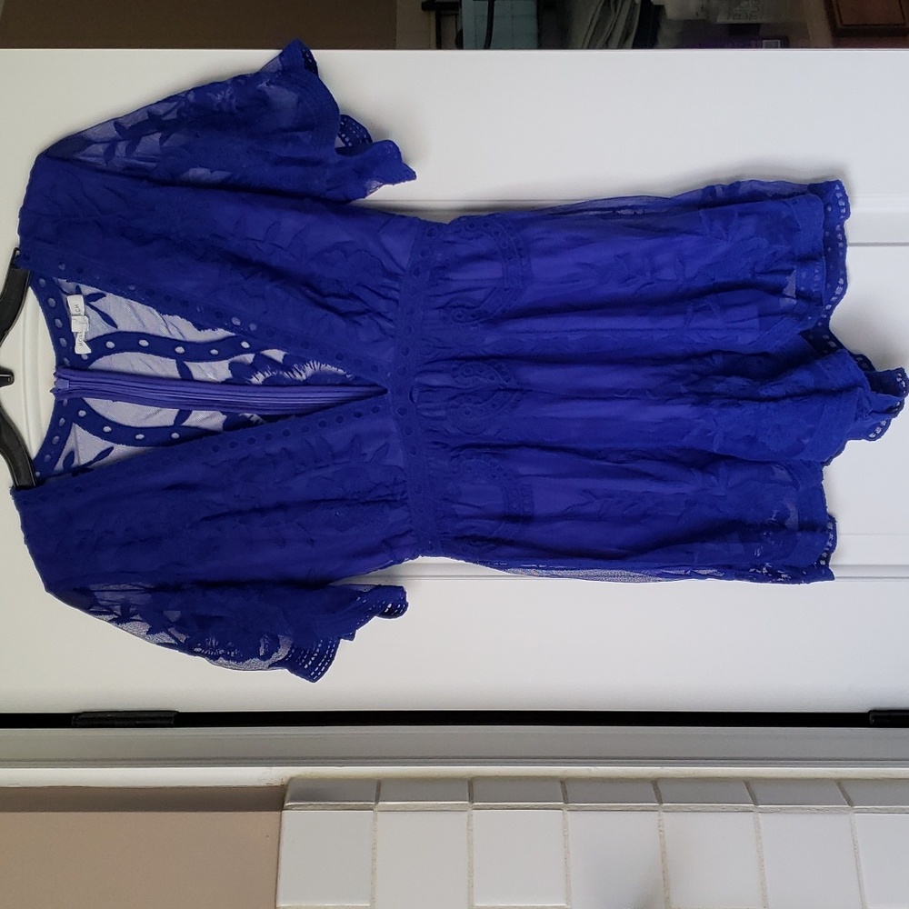 Honey Punch Royal Blue Deep V Neck Romper